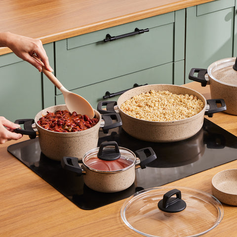 Karaca Vincent Biogranite 12-Piece Cookware Set, Brown Black