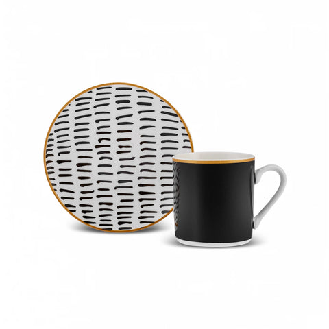 Karaca Toro 12-Piece Bone China Turkish Coffee Cup Set for 6 People, 90ml, Black