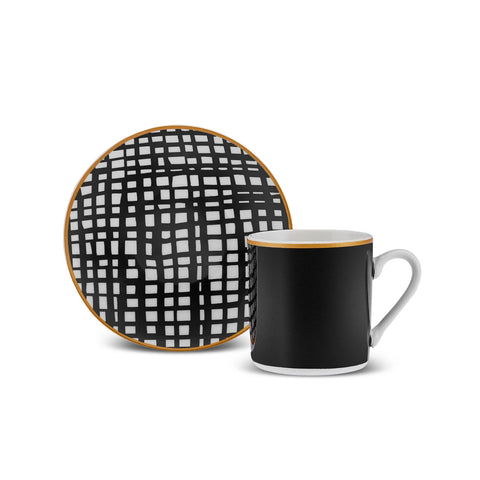 Karaca Toro 12-Piece Bone China Turkish Coffee Cup Set for 6 People, 90ml, Black
