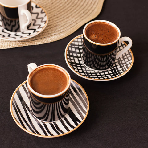 Karaca Toro 12-Piece Bone China Turkish Coffee Cup Set for 6 People, 90ml, Black