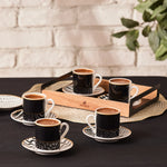 Karaca Toro 12-Piece Bone China Turkish Coffee Cup Set for 6 People, 90ml, Black
