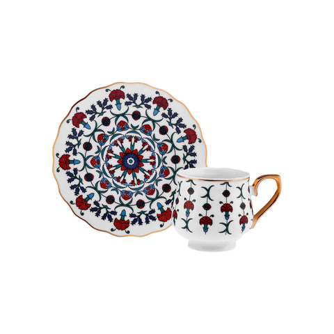 Karaca Ebruli 12-Piece Bone China Espresso Turkish Coffee Cup Set for 6 People, 90ml, Multi