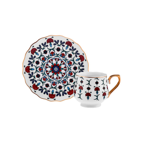 Karaca Ebruli 12-Piece Bone China Espresso Turkish Coffee Cup Set for 6 People, 90ml, Multi