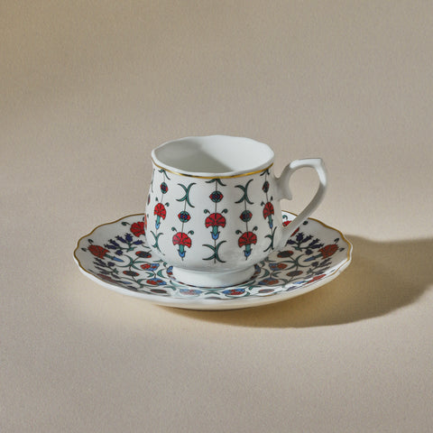 Karaca Ebruli 12-Piece Bone China Espresso Turkish Coffee Cup Set for 6 People, 90ml, Multi