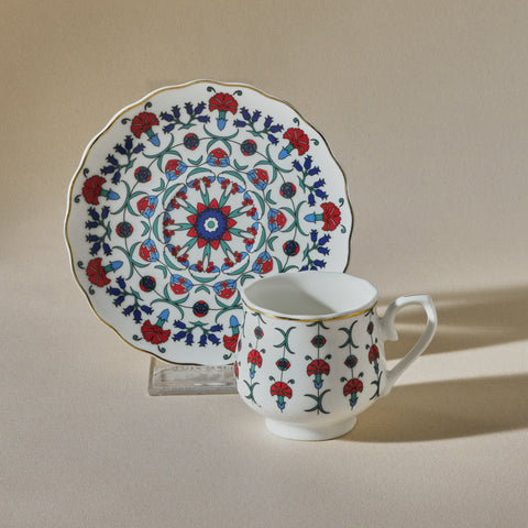 Karaca Ebruli 12-Piece Bone China Espresso Turkish Coffee Cup Set for 6 People, 90ml, Multi