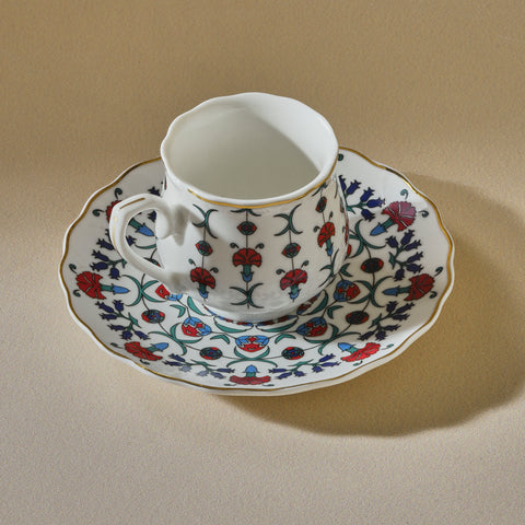 Karaca Ebruli 12-Piece Bone China Espresso Turkish Coffee Cup Set for 6 People, 90ml, Multi