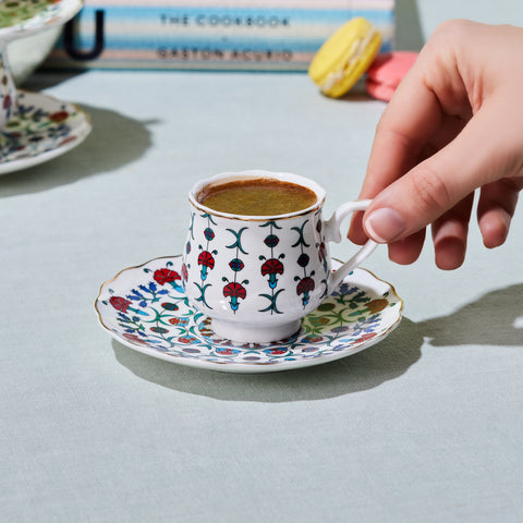 Karaca Ebruli 12-Piece Bone China Espresso Turkish Coffee Cup Set for 6 People, 90ml, Multi