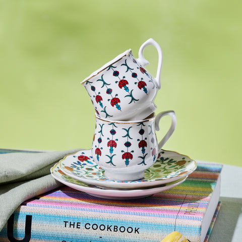 Karaca Ebruli 12-Piece Bone China Espresso Turkish Coffee Cup Set for 6 People, 90ml, Multi