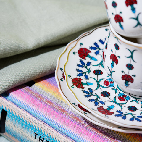 Karaca Ebruli 12-Piece Bone China Espresso Turkish Coffee Cup Set for 6 People, 90ml, Multi