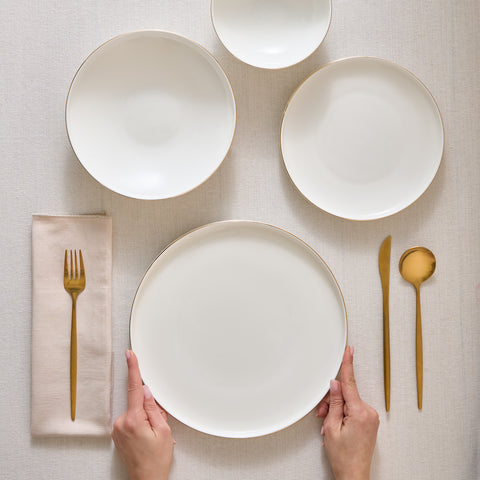 Karaca Stream Bone China Belinda 24-Piece Dinner Set for 6 People, Gold