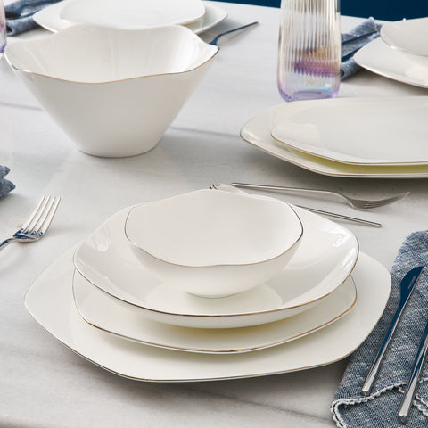 Karaca Fine Pearl Extra Hexagon 61-Piece Dinner Set for 12 People, Gold