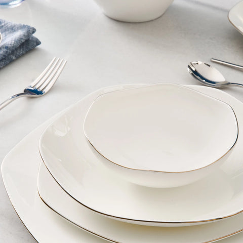 Karaca Fine Pearl Extra Hexagon 61-Piece Dinner Set for 12 People, Gold