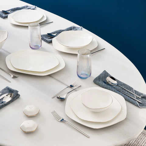 Karaca Fine Pearl Extra Hexagon 61-Piece Dinner Set for 12 People, Gold