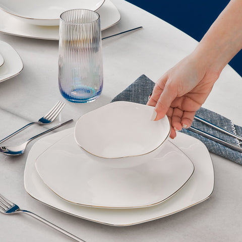 Karaca Fine Pearl Extra Hexagon 61-Piece Dinner Set for 12 People, Gold