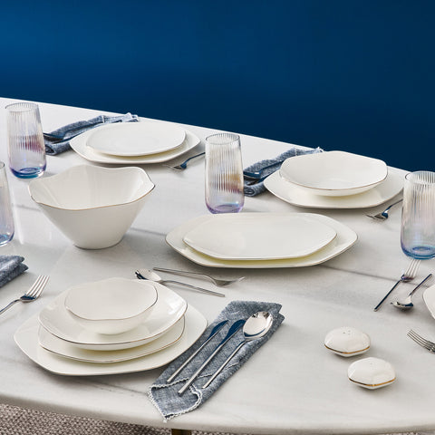 Karaca Fine Pearl Extra Hexagon 61-Piece Dinner Set for 12 People, Gold