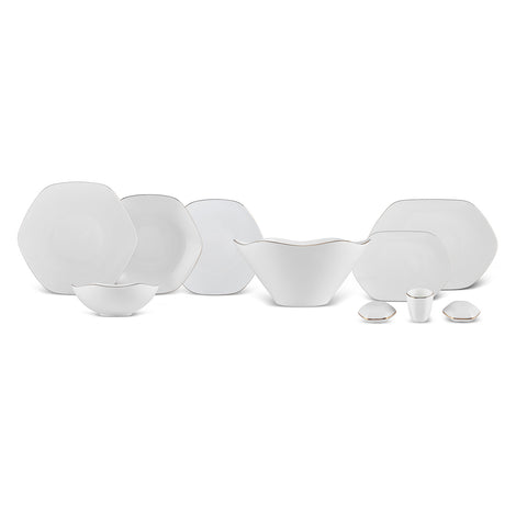 Karaca Fine Pearl Extra Hexagon 61-Piece Dinner Set for 12 People, Gold