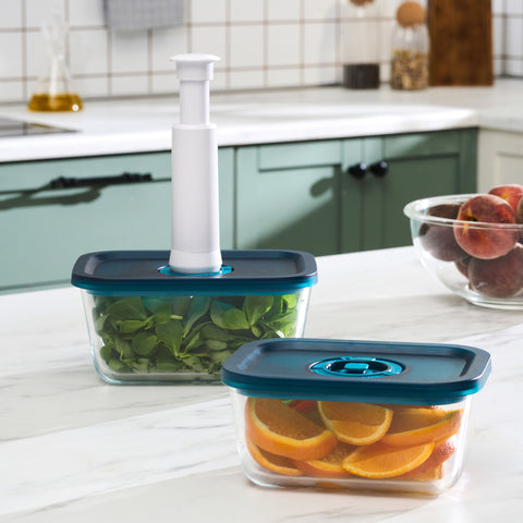 Karaca x Refika 2-Piece Vacuum Pump 2-Piece Storage Container, Clear