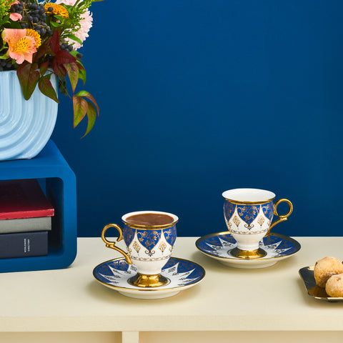 Karaca Merve 4-Piece Bone China Espresso & Turkish Coffee Cup Set, 100ml, Blue