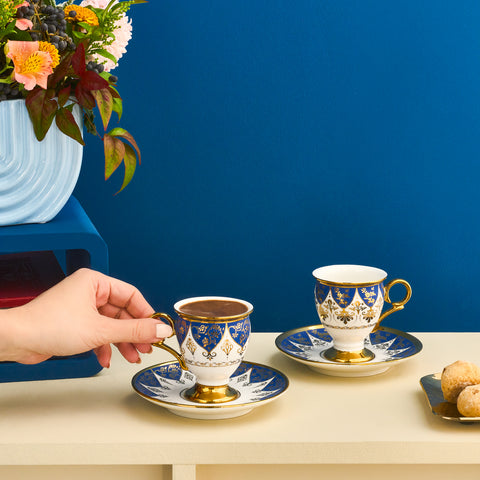 Karaca Merve 4-Piece Bone China Espresso & Turkish Coffee Cup Set, 100ml, Blue