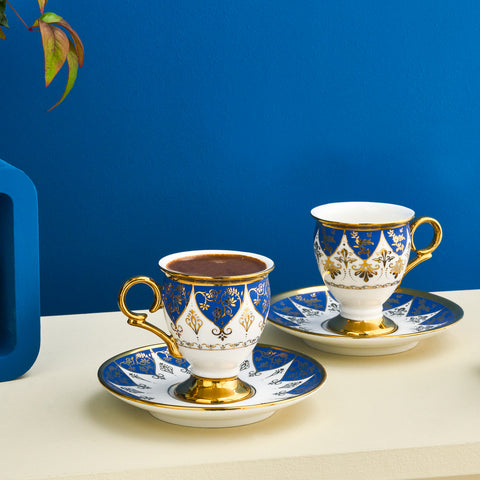 Karaca Merve 4-Piece Bone China Espresso & Turkish Coffee Cup Set, 100ml, Blue