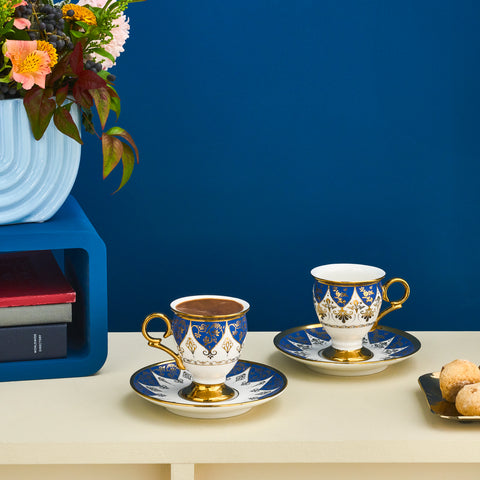 Karaca Merve 4-Piece Bone China Espresso & Turkish Coffee Cup Set, 100ml, Blue