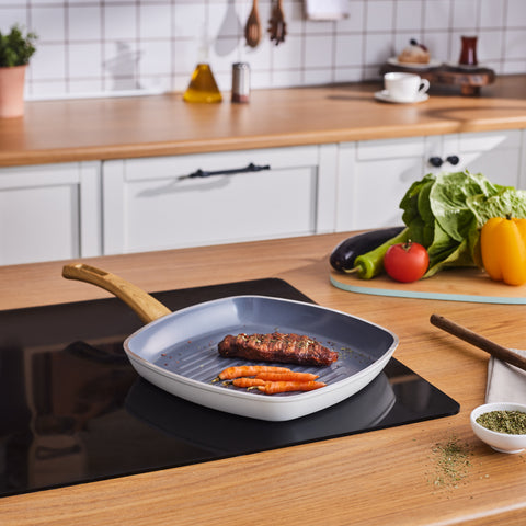 Karaca Swiss Crystal Non-Stick Induction Induction Griddle Pan, 28cm, Creamy