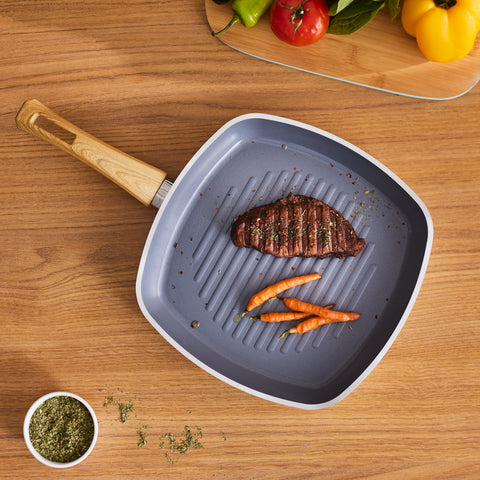 Karaca Swiss Crystal Non-Stick Induction Induction Griddle Pan, 28cm, Creamy