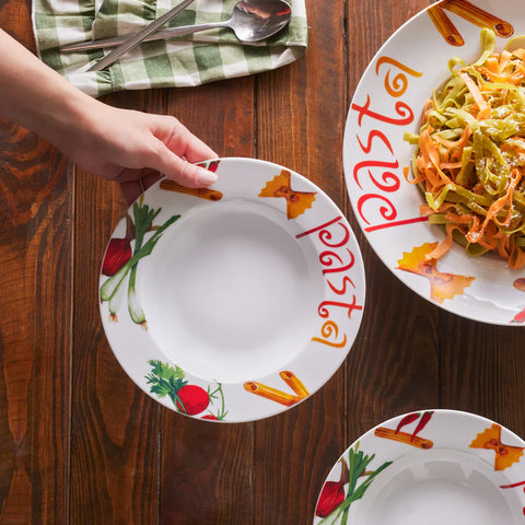 Karaca Sicilia 5-Piece Porcelain Pasta Set for 4 People, White Multi