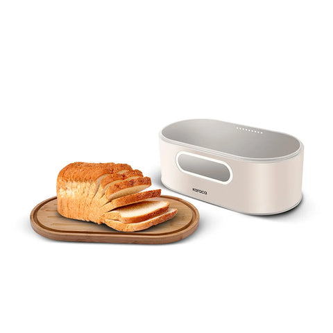 Karaca Stream Multifunctional 2in1 Bread Box / Cutting Board, 33,5x17,5x12,8cm, Cream