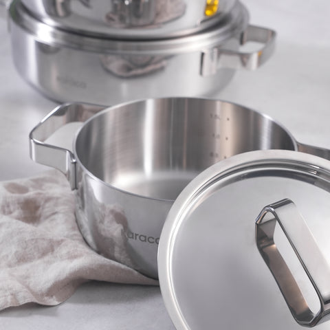 Karaca Powersteel 316+ 3Ply Onyx Stainless Steel Induction Cookware Set, Silver