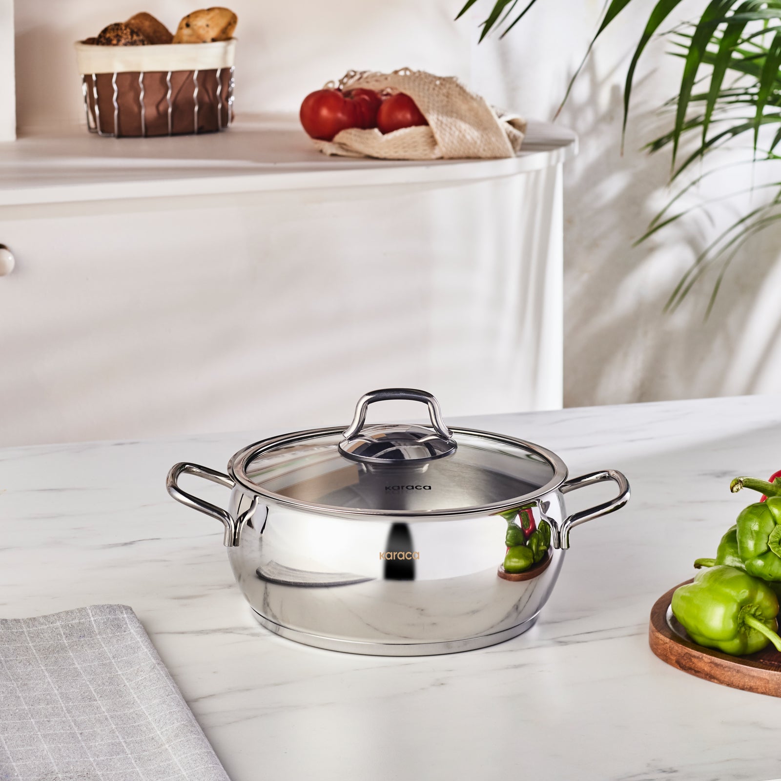 Karaca Emirgan Stainless Steel Stockpot with Lid, 22cm, Silver