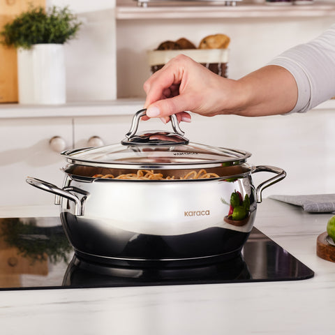 Karaca Emirgan Stainless Steel Stockpot with Lid, 22cm, Silver