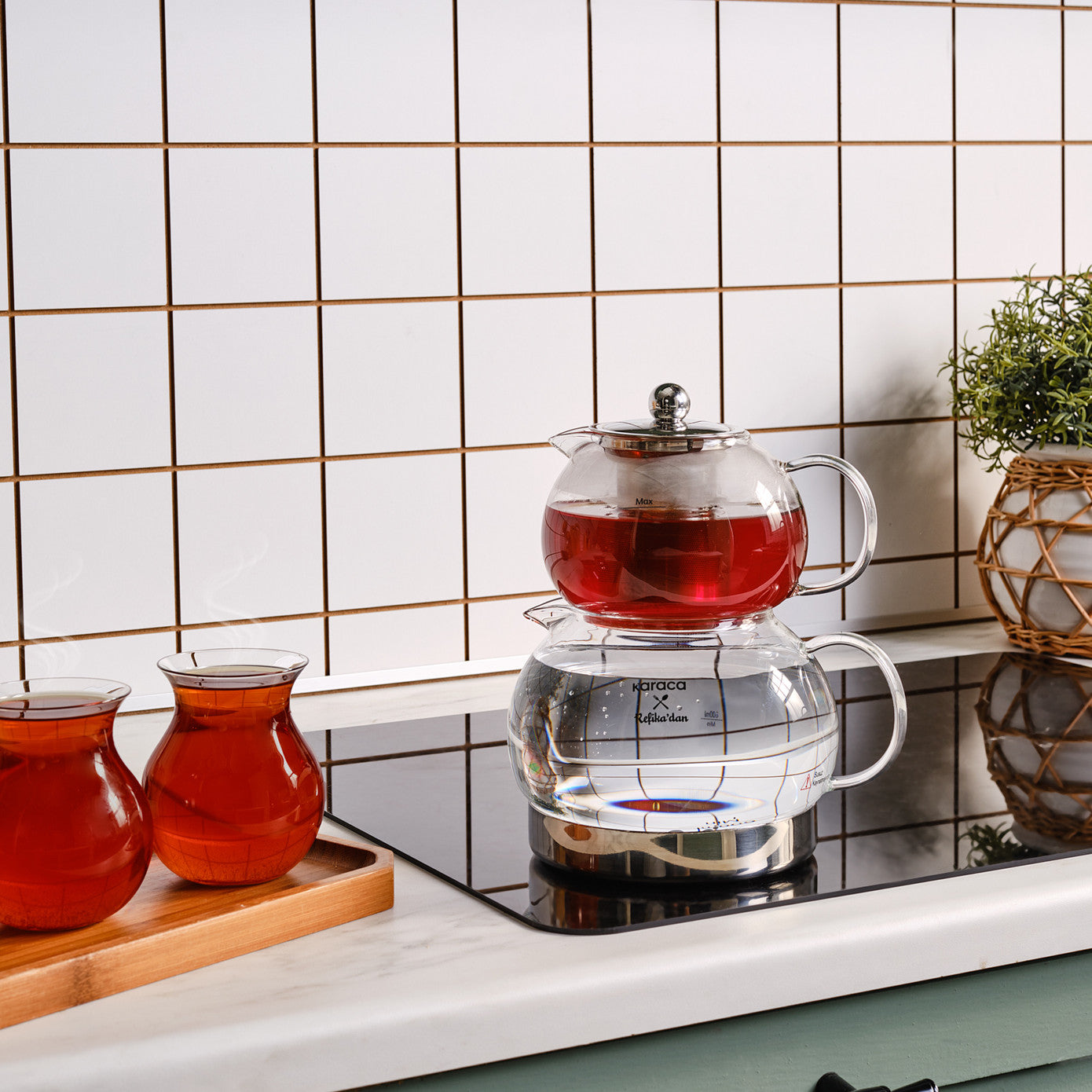 Karaca X Refika Glass Teapot Set, Medium, Clear