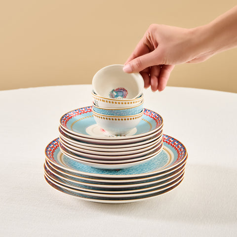 Karaca Forever Bone China Spello 26-Piece Serveware Set for 6 People, Blue