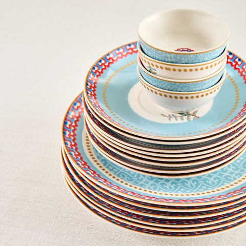 Karaca Forever Bone China Spello 26-Piece Serveware Set for 6 People, Blue