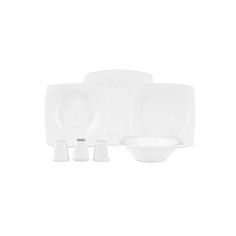 Karaca Square Bone China Mensa 51-Piece Dinner Set for 12 People, White