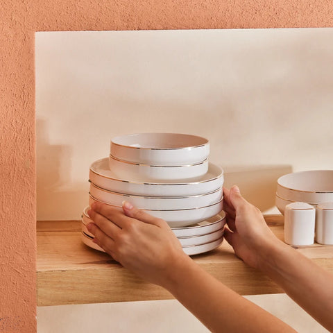 Karaca Stream Bone China Light Bach 29-Piece Dinner Set for 6 People, White