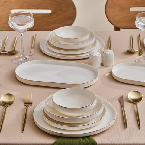 Karaca Stream Bone China Light Bach 29-Piece Dinner Set for 6 People, White