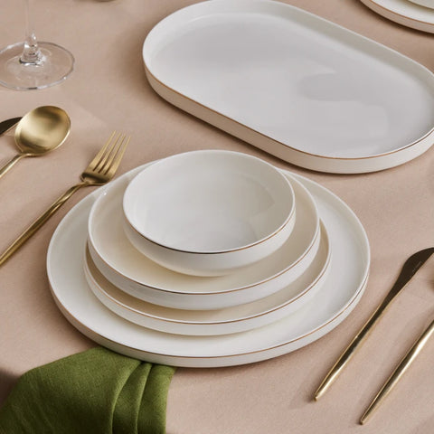 Karaca Stream Bone China Light Bach 29-Piece Dinner Set for 6 People, White