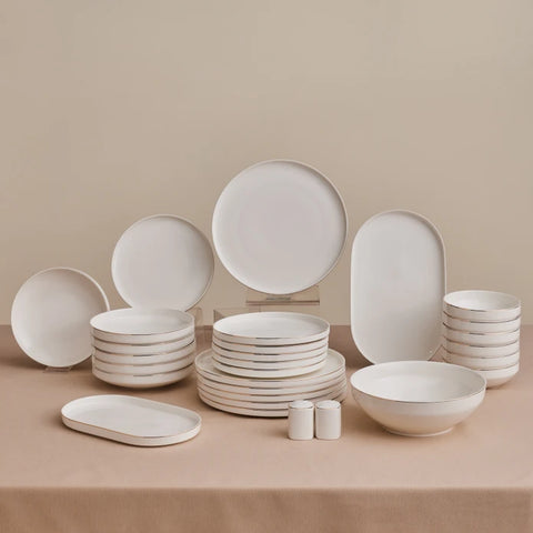 Karaca Stream Bone China Light Bach 29-Piece Dinner Set for 6 People, White