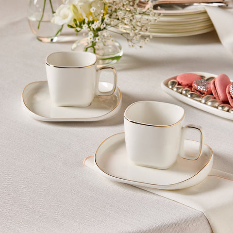 Karaca Streamline Plato 4-Piece Tea Cup and Saucer Set for 2 People, 220ml, White