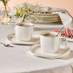 Karaca Streamline Plato 4-Piece Tea Cup and Saucer Set for 2 People, 220ml, White