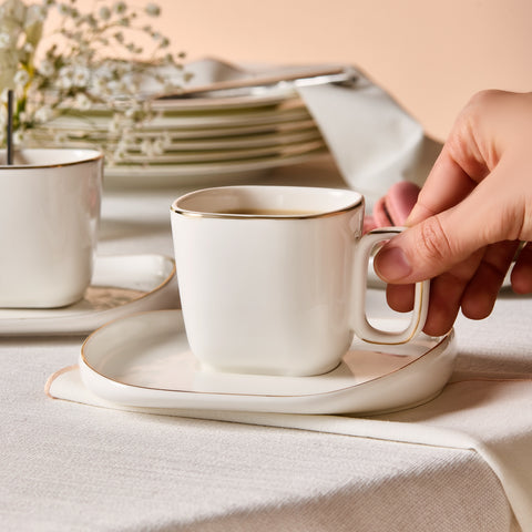 Karaca Streamline Plato 4-Piece Tea Cup and Saucer Set for 2 People, 220ml, White