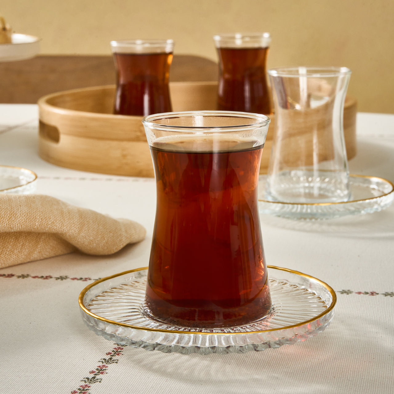 Karaca Nilufer 12-Piece Turkish Tea Set for 6 People, Clear