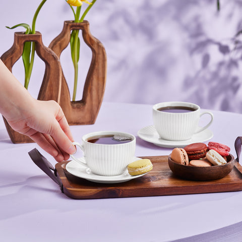 Karaca Seashell 12 Piece Porcelain Tea Cup and Saucer Set for 6 People, 200ml, White