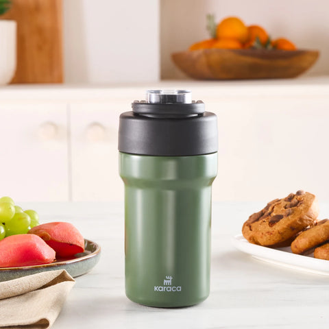 Karaca Thermosteel Camping 2-in-1 Stainless Steel Flask, 450ml, Khaki