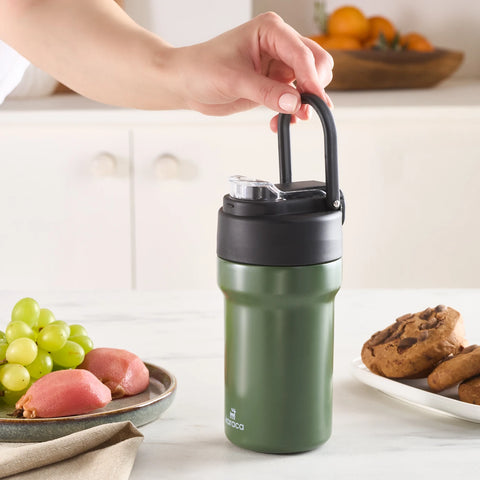 Karaca Thermosteel Camping 2-in-1 Stainless Steel Flask, 450ml, Khaki