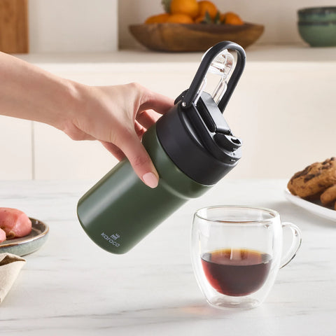 Karaca Thermosteel Camping 2-in-1 Stainless Steel Flask, 450ml, Khaki