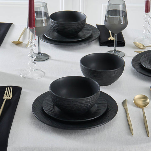 Karaca Solem Embossed 18-Piece Stoneware Dinner Set for People, Blac