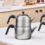 Karaca Nero Stainless Steel Midi Size Teapot Set, Large, Silver